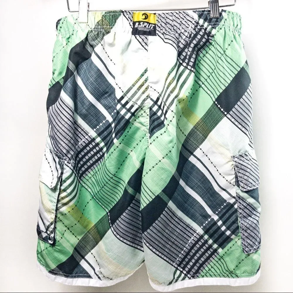 Banana Split Green/Black Plaid Board Shorts Sz XL